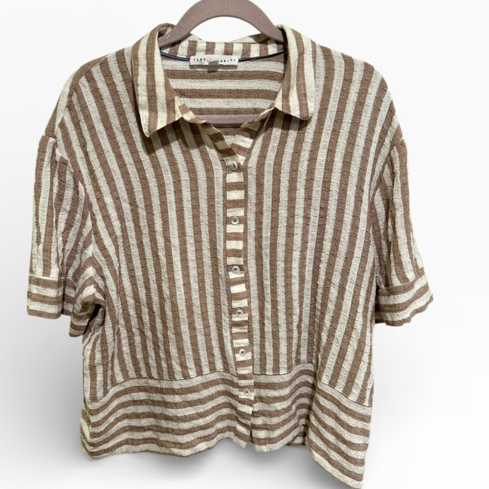 Jane and Delancey Coastal Vibes Brown and White Striped Top - Size Large